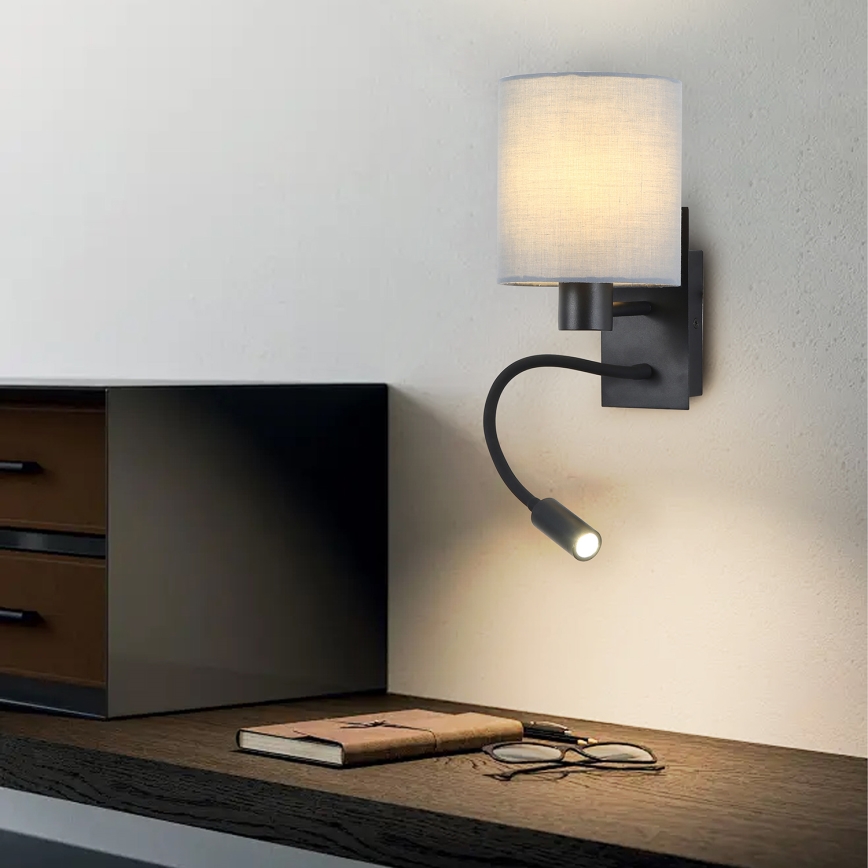 Brilagi - Applique murale flexible NUBILA 1xE27/25W/230V + LED/3W noir/gris