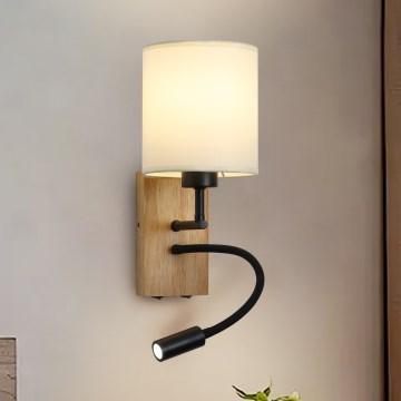 Brilagi - Applique murale flexible NUBILA WOOD 1xE27/25W/230V + LED/3W chêne/noir/crème