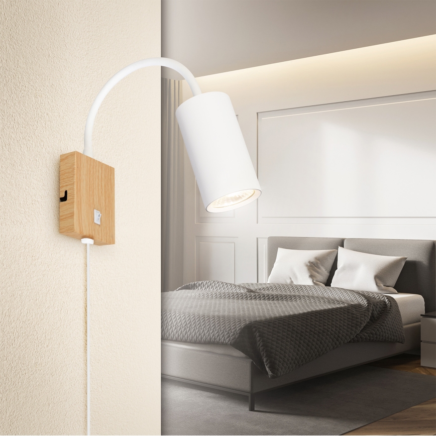 Brilagi - Lampe murale orientable avec interrupteur SELE 1xGU10/30W/230V blanc/décor chêne