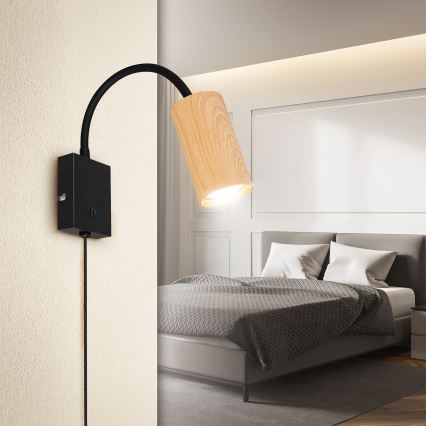 Brilagi - Applique murale flexible avec interrupteur SELE 1xGU10/30W/230V noir/décor chêne