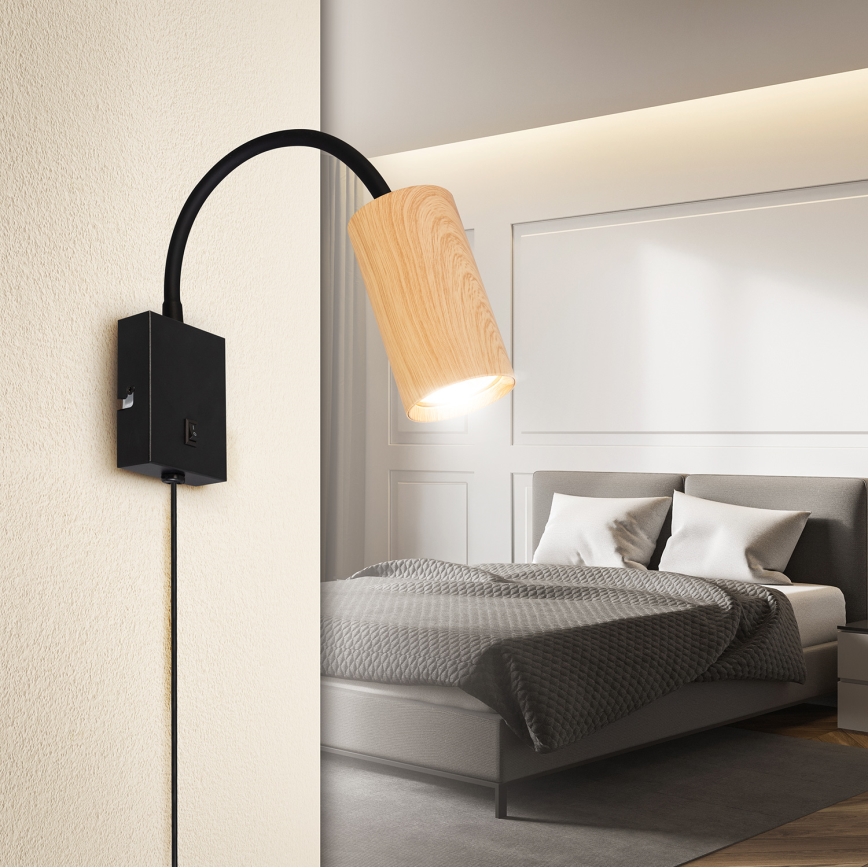 Brilagi - Applique murale flexible avec interrupteur SELE 1xGU10/30W/230V noir/décor chêne