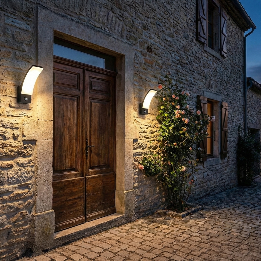 BRILAGI - Applique murale extérieure LED avec détecteur de mouvement et capteur crépusculaire ARCELO LED/12W/230V IP65 noire