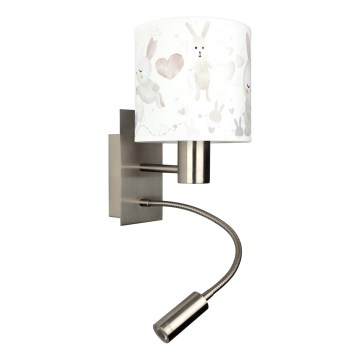 Brilagi - Applique murale LED enfantine flexible BOBO 1xE27/25W/230V + LED/3W chrome mat/blanc/motifs lapins