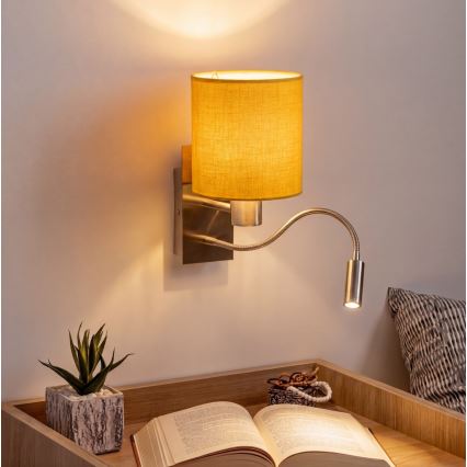 Brilagi - Applique murale LED flexible NUBILA 1xE27/25W/230V + LED/3W chrome mat/jaune