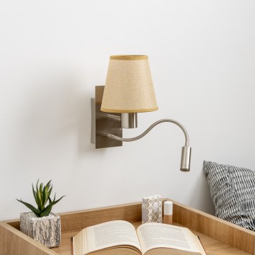 Brilagi - Applique murale LED flexible NUBILA 1xE27/25W/230V + LED/3W chrome mat/marron clair