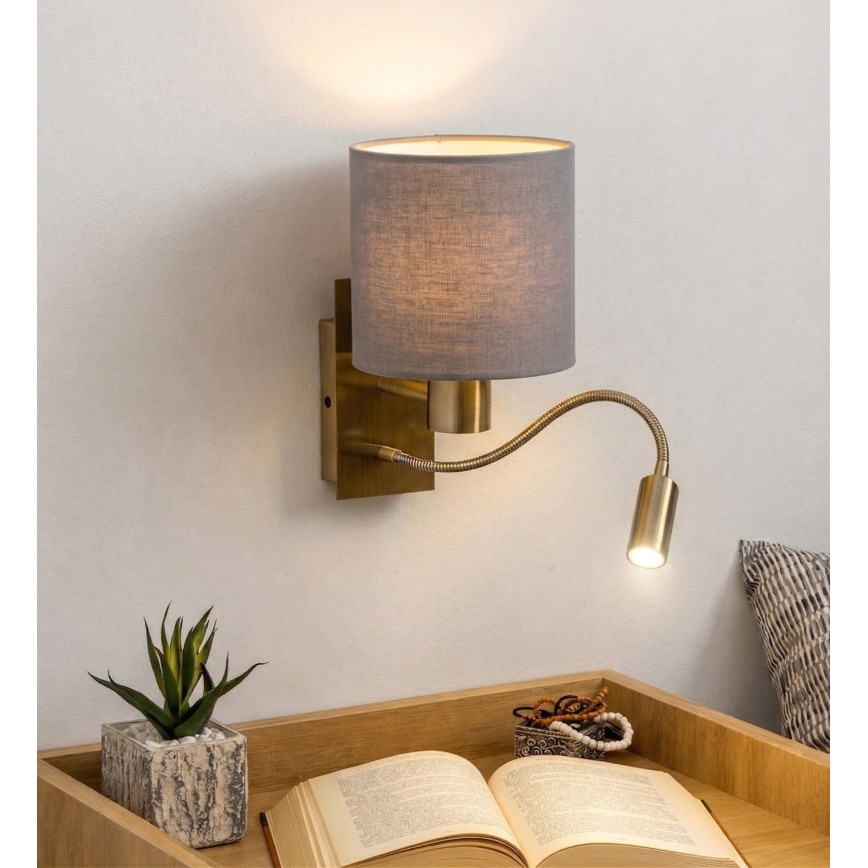 Brilagi - Applique murale LED flexible NUBILA 1xE27/25W/230V + LED/3W laiton/gris clair