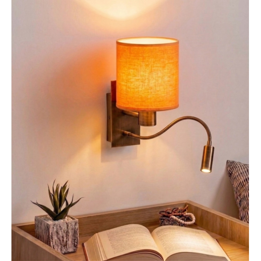 Brilagi - Lampe murale LED flexible NUBILA 1xE27/25W/230V + LED/3W laiton/orange