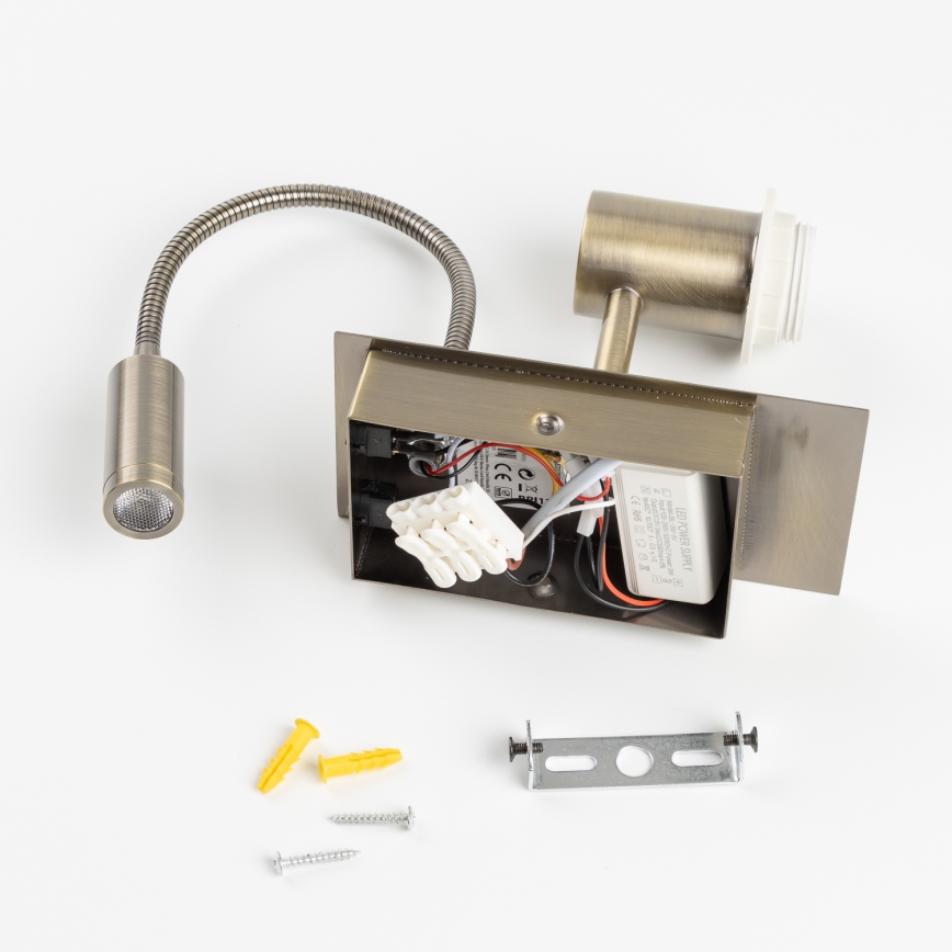 Brilagi - Lampe murale LED flexible NUBILA 1xE27/25W/230V + LED/3W laiton/orange