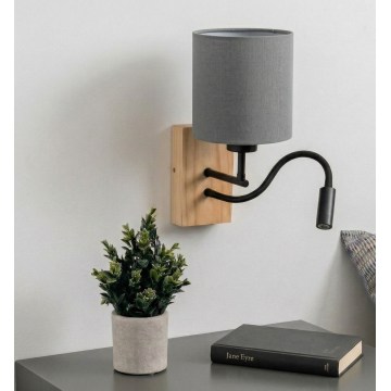 Brilagi - Applique murale LED flexible NUBILA WOOD 1x E27/25W/230V + LED 3W, chêne/noir/gris clair