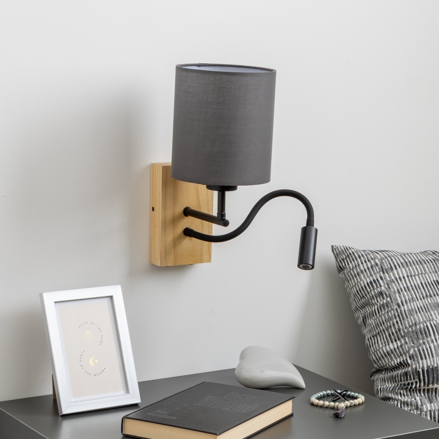 Brilagi - Applique murale LED flexible NUBILA WOOD 1xE27/25W/230V + LED/3W chêne/anthracite
