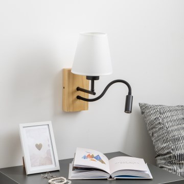 Brilagi - Applique murale LED flexible NUBILA WOOD 1xE27/25W/230V + LED/3W chêne/blanc