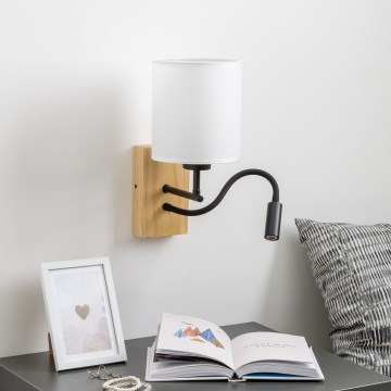 Brilagi - Applique murale LED flexible NUBILA WOOD 1xE27/25W/230V + LED/3W chêne/blanc