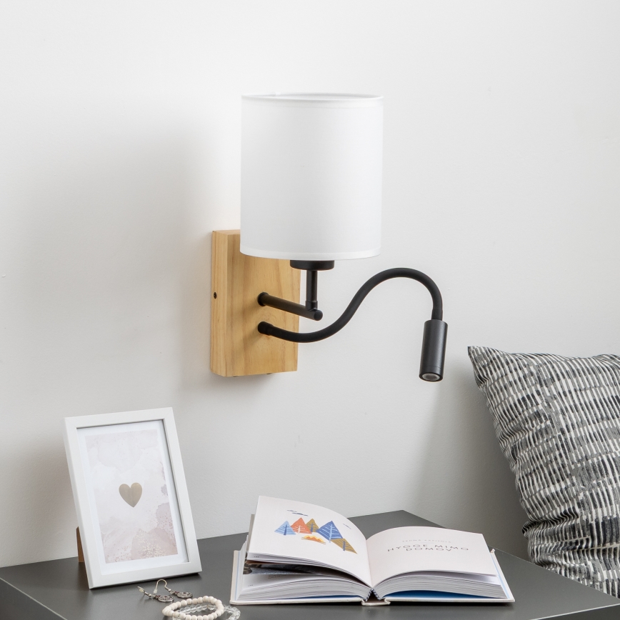 Brilagi - Applique murale LED flexible NUBILA WOOD 1xE27/25W/230V + LED/3W chêne/blanc