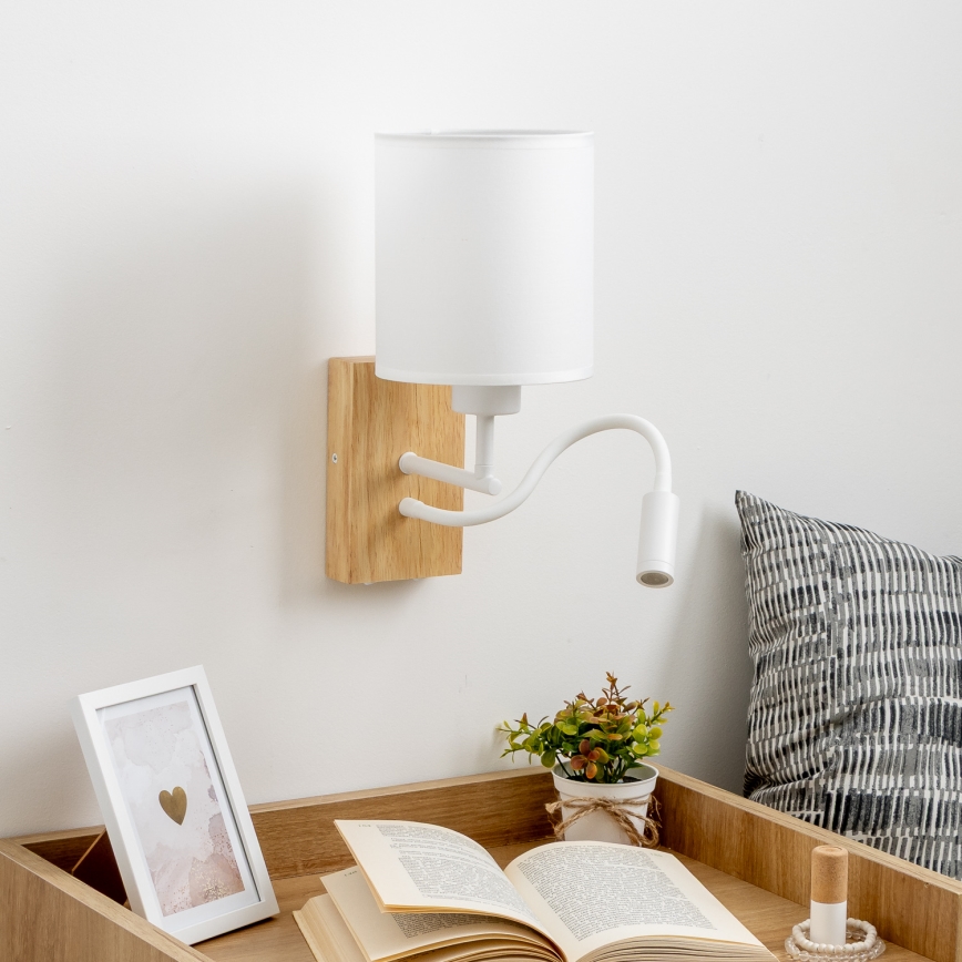 Brilagi - Applique murale LED flexible NUBILA WOOD 1xE27/25W/230V + LED/3W chêne/blanc
