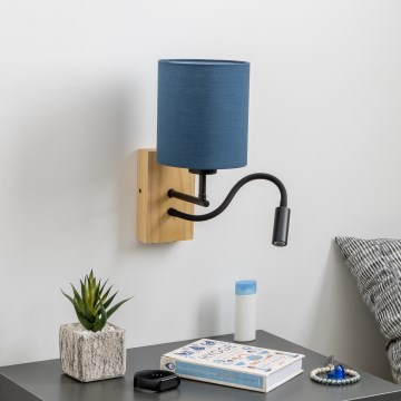 Brilagi - Applique murale LED flexible NUBILA WOOD 1xE27/25W/230V + LED/3W chêne/bleu foncé