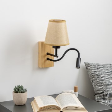 Brilagi - Applique murale LED flexible NUBILA WOOD 1xE27/25W/230V + LED/3W chêne/marron clair