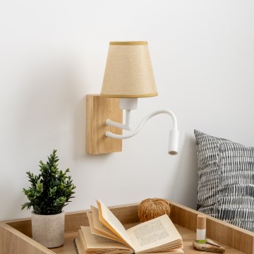 Brilagi - Applique murale LED flexible NUBILA WOOD 1xE27/25W/230V + LED/3W chêne/marron clair