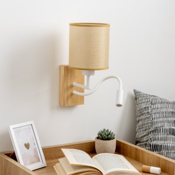 Brilagi - Applique murale LED flexible NUBILA WOOD 1xE27/25W/230V + LED/3W chêne/marron clair