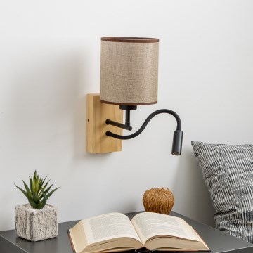 Brilagi - Applique murale LED flexible NUBILA WOOD 1xE27/25W/230V + LED/3W chêne/marron