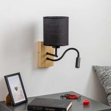 Brilagi - Applique murale LED flexible NUBILA WOOD 1xE27/25W/230V + LED/3W chêne/noir