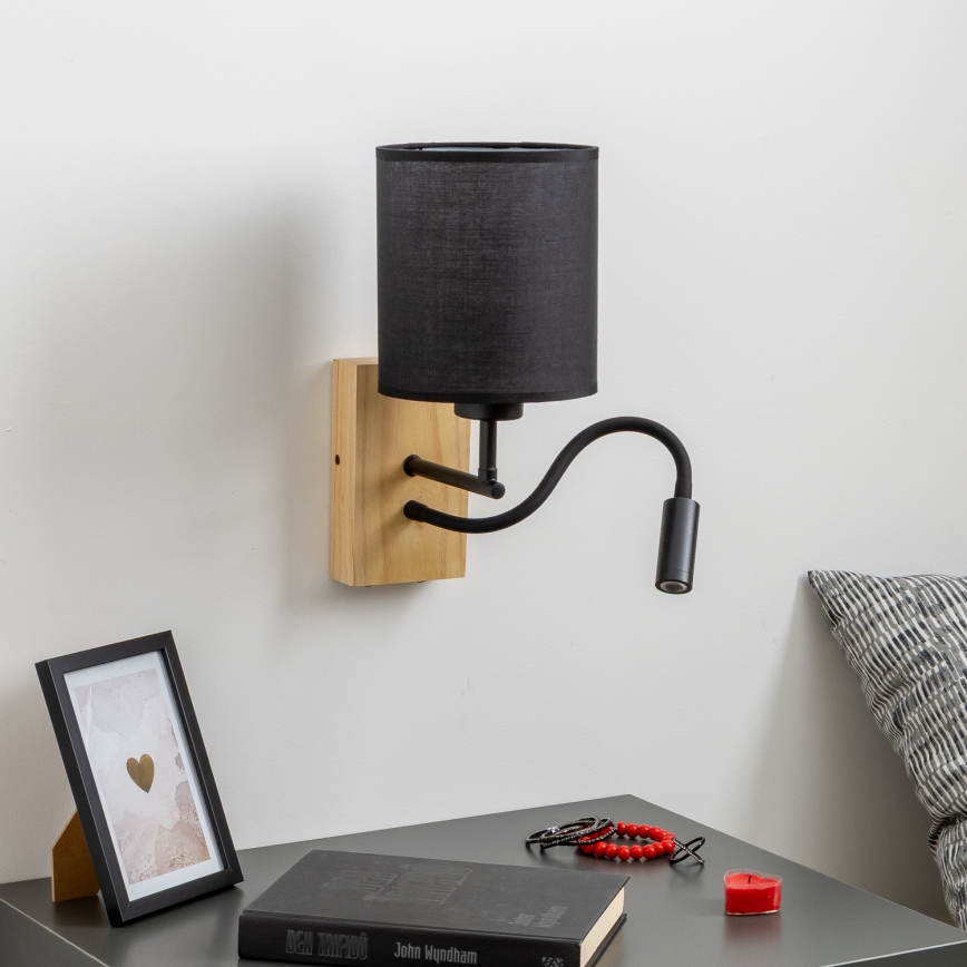 Brilagi - Applique murale LED flexible NUBILA WOOD 1xE27/25W/230V + LED/3W chêne/noir