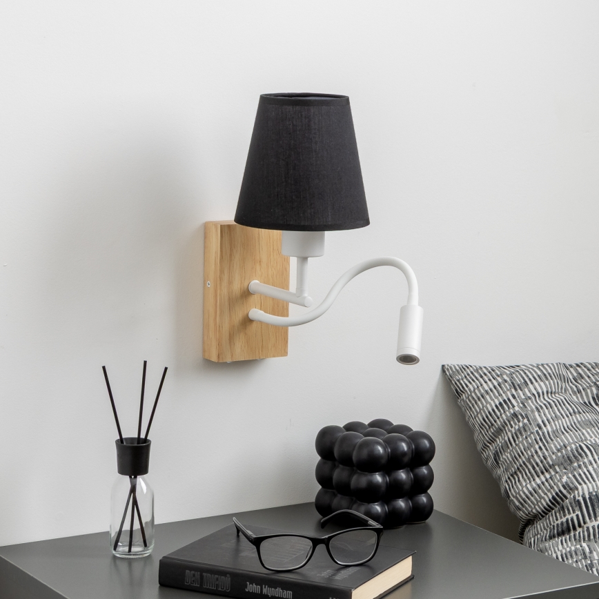 Brilagi - Applique murale LED flexible NUBILA WOOD 1xE27/25W/230V + LED/3W chêne/noir