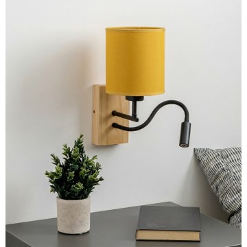 Brilagi - Applique murale LED flexible NUBILA WOOD 1xE27/25W/230V + LED/3W chêne/noir/jaune