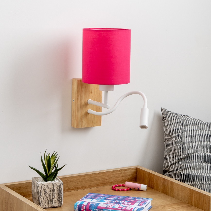 Brilagi - Applique murale LED flexible NUBILA WOOD 1xE27/25W/230V + LED/3W chêne/rose