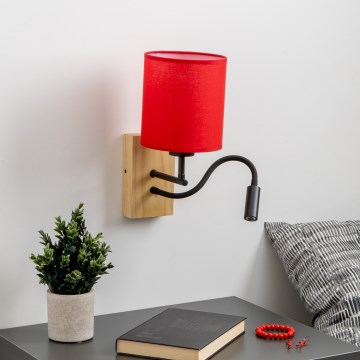 Brilagi - Applique murale LED flexible NUBILA WOOD 1xE27/25W/230V + LED/3W chêne/rouge