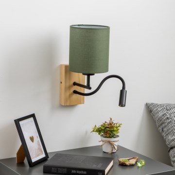 Brilagi - Applique murale LED flexible NUBILA WOOD 1xE27/25W/230V + LED/3W chêne/vert