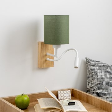 Brilagi - Applique murale LED flexible NUBILA WOOD 1xE27/25W/230V + LED/3W chêne/vert
