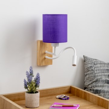 Brilagi - Applique murale LED flexible NUBILA WOOD 1xE27/25W/230V + LED/3W chêne/violet
