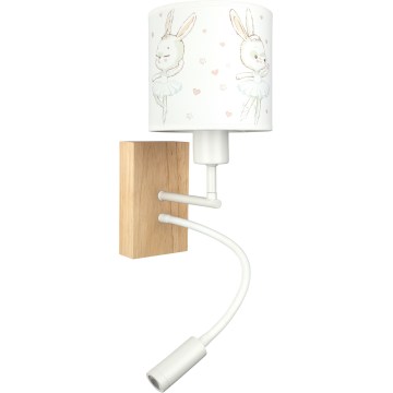 Brilagi - Applique murale LED flexible pour enfants BOBO WOOD 1xE27/25W/230V + LED/3W chêne/blanc/petits lapins