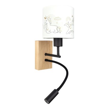 Brilagi - Applique murale LED flexible pour enfants BOBO WOOD 1xE27/25W/230V + LED/3W chêne/noir/blanc/licornes