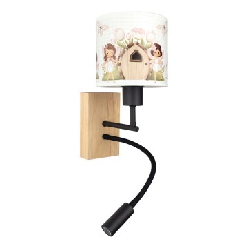 Brilagi - Applique murale LED flexible pour enfants BOBO WOOD 1xE27/25W/230V + LED/3W chêne/noir/blanc/rose/fées