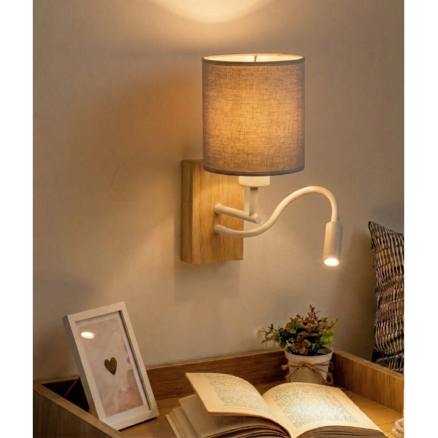 Brilagi - Lampe murale LED flexible NUBILA WOOD 1xE27/25W/230V + LED/3W chêne/blanc/gris clair