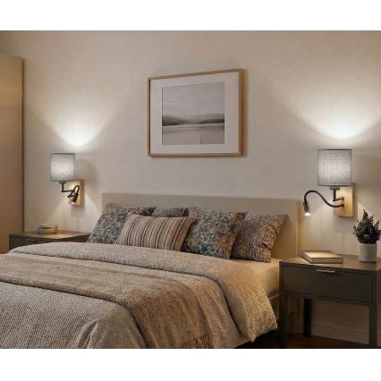 Brilagi - Lampe murale LED flexible NUBILA WOOD 1xE27/25W/230V + LED/3W chêne/blanc/gris clair
