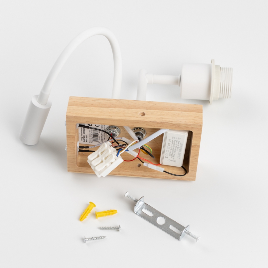 Brilagi - Lampe murale LED flexible NUBILA WOOD 1xE27/25W/230V + LED/3W chêne/blanc/gris clair