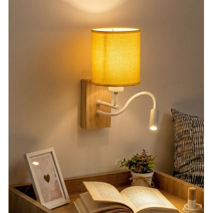 Brilagi - Lampe murale LED flexible NUBILA WOOD 1xE27/25W/230V + LED/3W chêne/blanc/jaune