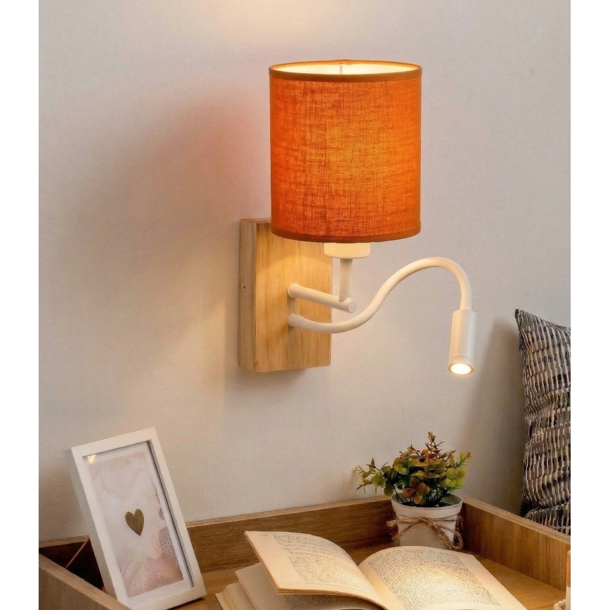 Brilagi - Lampe murale LED flexible NUBILA WOOD 1xE27/25W/230V + LED/3W chêne/blanc/orange
