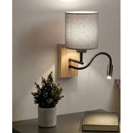 Brilagi - Applique murale LED flexible NUBILA WOOD 1x E27/25W/230V + LED 3W, chêne/noir/gris clair