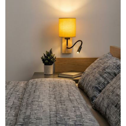 Brilagi - Applique murale LED flexible NUBILA WOOD 1xE27/25W/230V + LED/3W chêne/noir/jaune