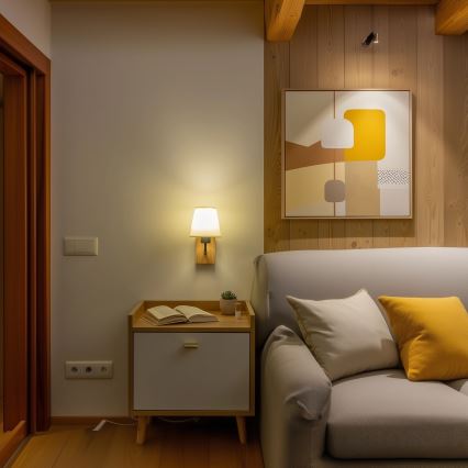 Brilagi - Applique murale NUBILA WOOD 1xE27/25W/230V chêne/crème