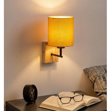 Brilagi - Applique murale NUBILA WOOD 1xE27/25W/230V chêne/noir/jaune