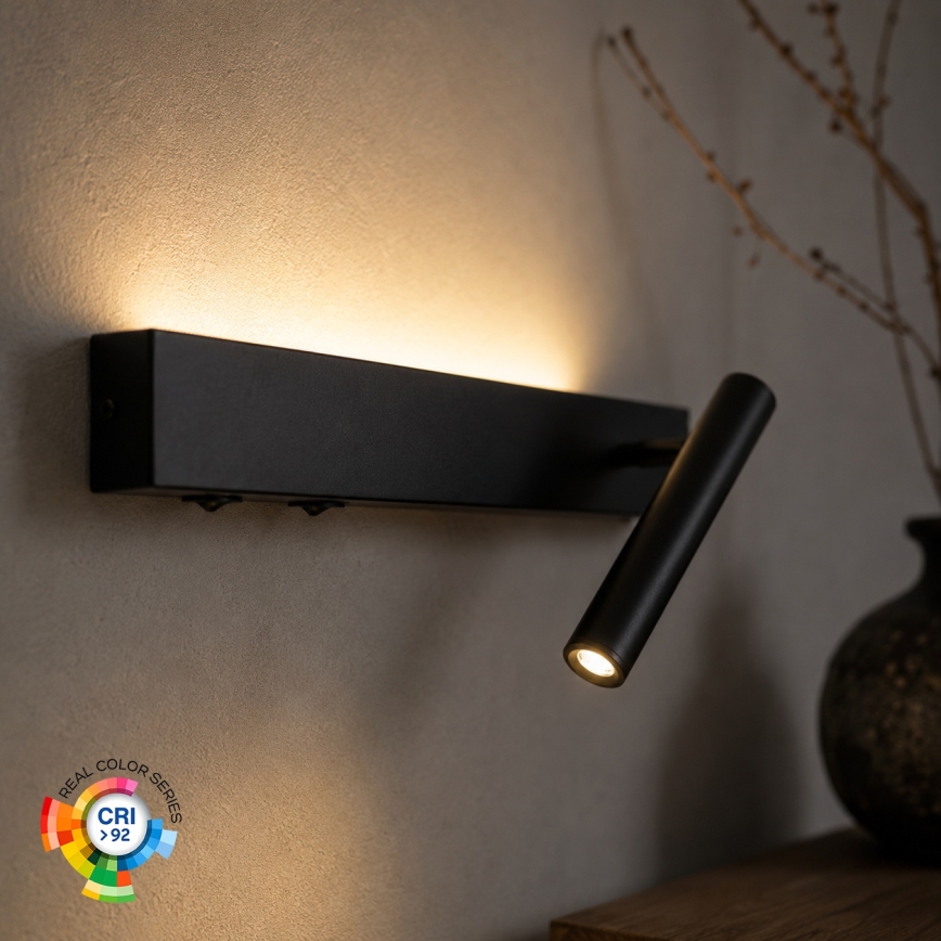 Brilagi - Applique murale orientable ARLIX LED/3W/230V + LED/7W noir IRC 90