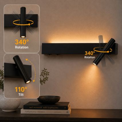 Brilagi - Applique murale orientable ARLIX LED/3W/230V + LED/7W noir IRC 90