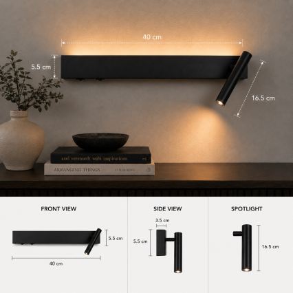 Brilagi - Applique murale orientable ARLIX LED/3W/230V + LED/7W noir IRC 90
