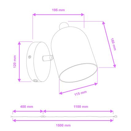 Brilagi - Applique murale orientable GALLION 1xE27/15W/230V noire