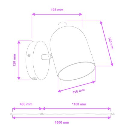 Brilagi - Applique murale orientable GALLION 1xE27/15W/230V rose