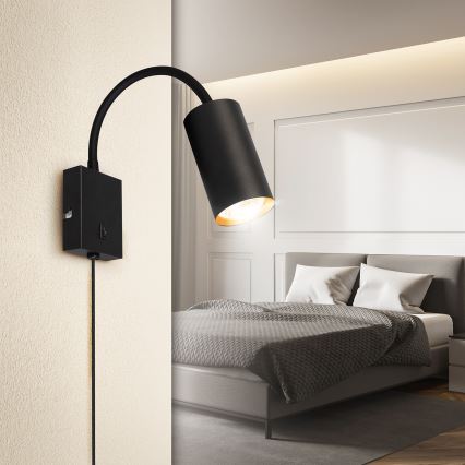 Brilagi - Lampe murale flexible avec interrupteur SELE 1xGU10/30W/230V noir/doré